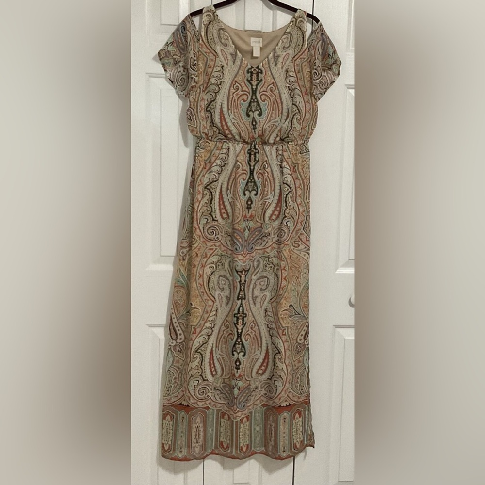 Chico’s Sienna Maxi Dress - Boho Cold Shoulder Paisley Pattern